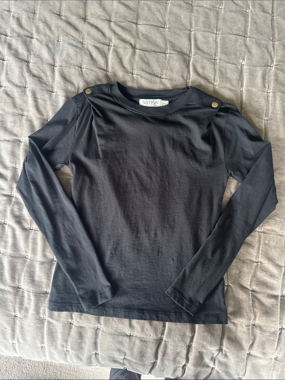 Nation LTD Black Long Sleeve Shirt with Gold Shoulder Buttons